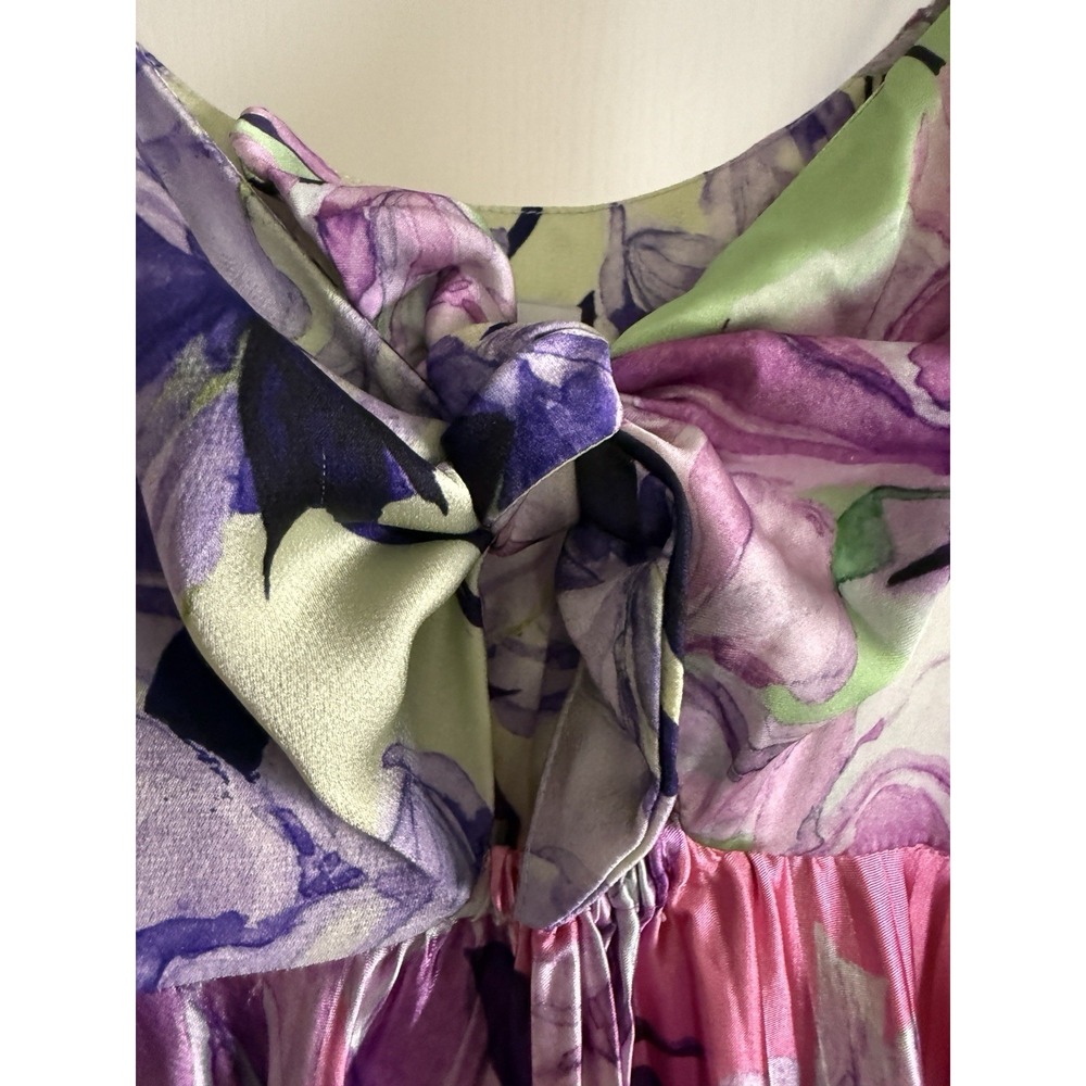Anthropologie Pleated Midi Dress Pink Floral Tie Front Sleeveless S Coquette - Picture 14 of 15